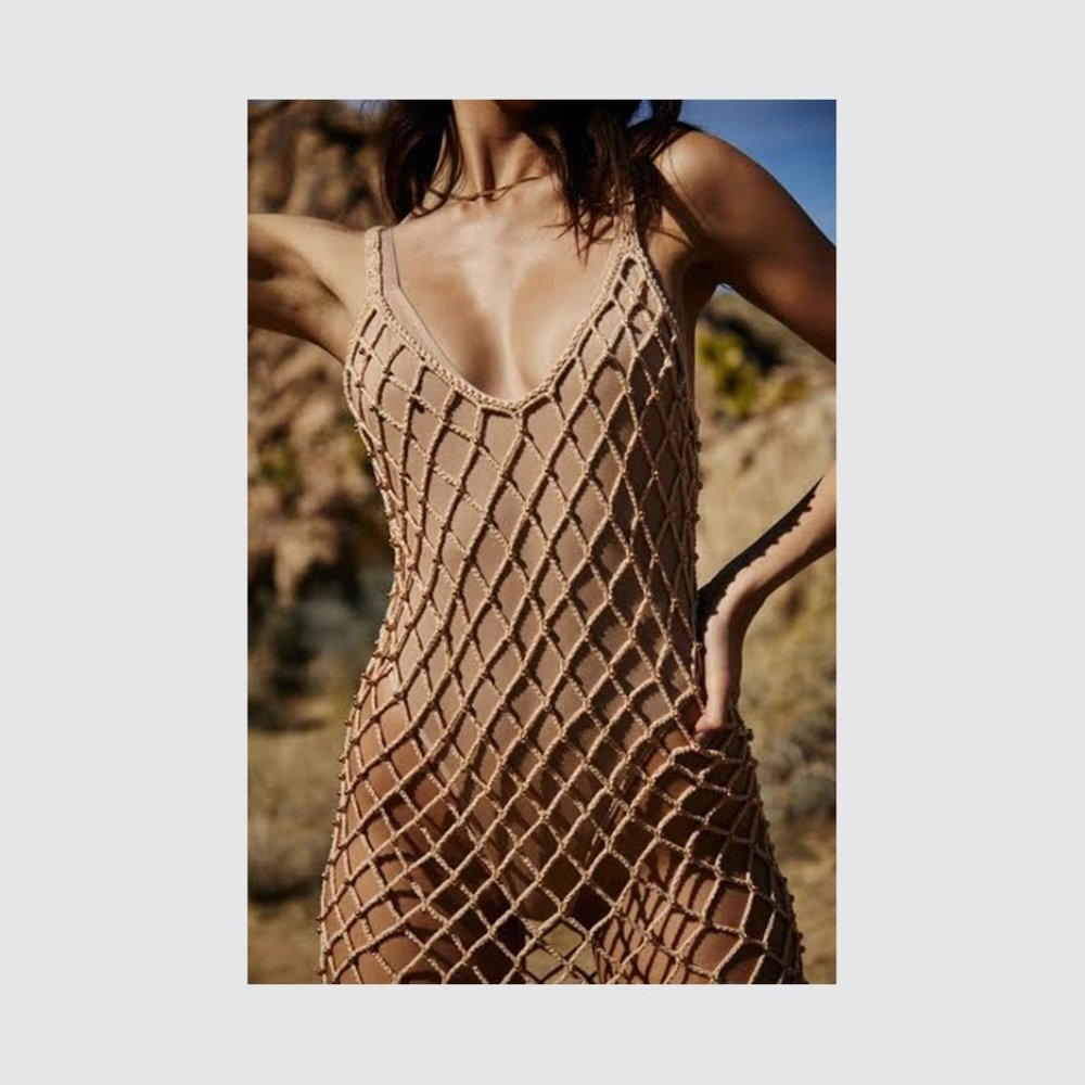 [NWOT] Luna B Beaded Net Midi Dress - Tan/Gold